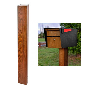 Wood Grain Mailbox Post Stand Black Powder Coated Mail Box Post Kit Outdoor Surface Mount Steel Post Stand