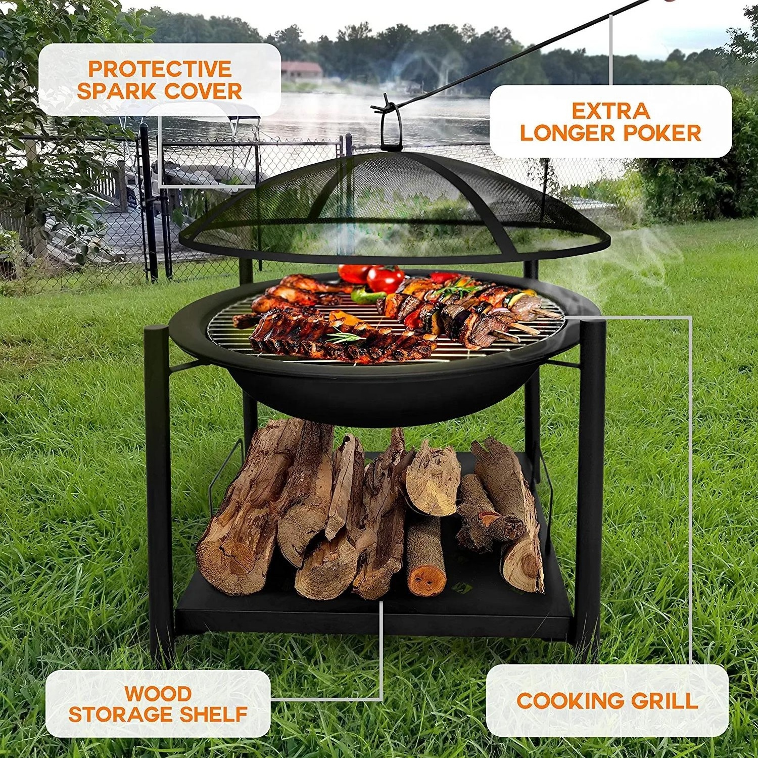 Portable Outdoor Fire Pit Steel BBQ Grill Burning Fire Pit Bowl Camping Picnic Bonfire Pit