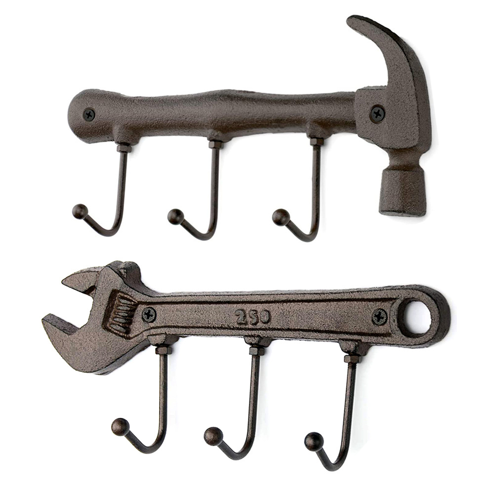 Designed Metal Hammer Wrench Wall Mounted Hook Tool Hanger Key Clothes Hook Shop Towel Holder Garage Decor J Hook Hanger