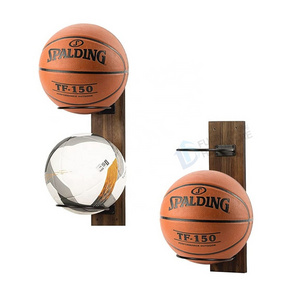 Wood Metal Rustic Ball Holder Gym 2 Tier Ball Rack Round Basketball Volleyball Storage Rack