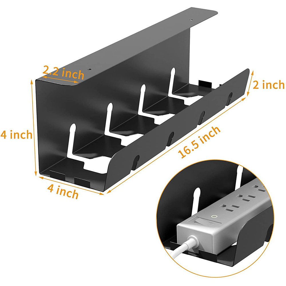 Under Desk Tray Metal Black Cable Management Tray Wire Organizer Rack for Cord Under Desk Shelf No Drill Iron Desk Organizer