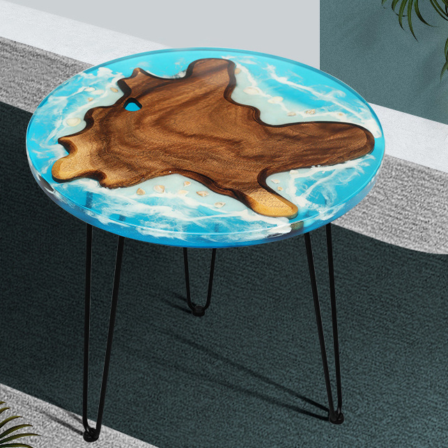 Modern Nordic Style Round Resin Coffee Table With Hairpin Legs Customized Table Top Epoxy Resin For Home Office Hotel