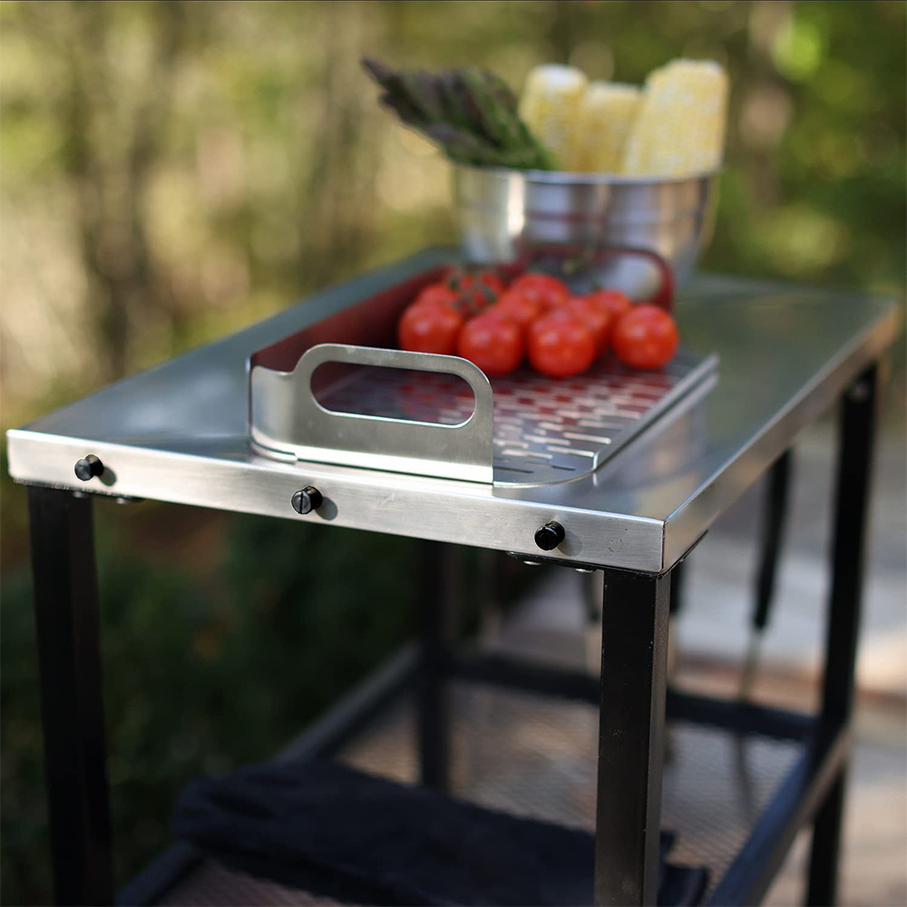 Three Shelf Rolling Outdoor Dining Cart Table Black Steel Camping Kitchen Food Prep Worktable Dining Cart Table