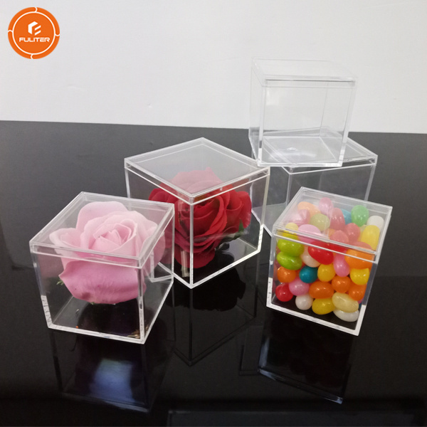 Square Wedding Acrylic Storage Cube Mini Candy Favor Clear Acrylic Box With Lid