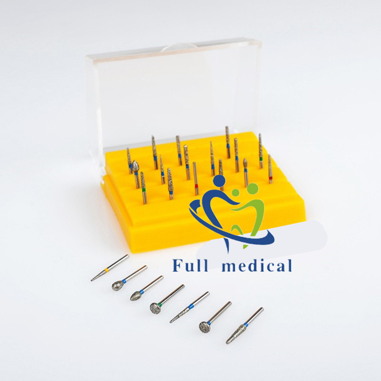 Dental High Speed Handpiece Diamond Burs Drills with Yellow Disinfection Holder 24pcs/box