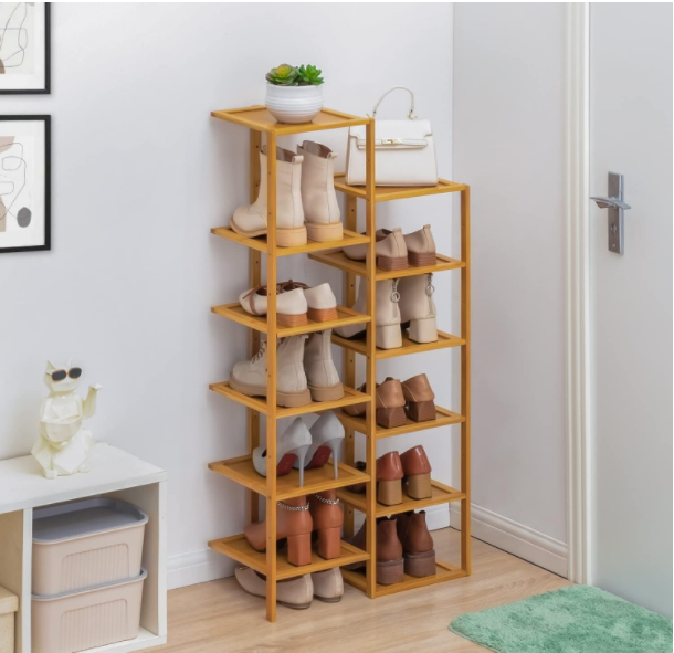 6-tier Corner shoe rack storage organizer bamboo shoe rack