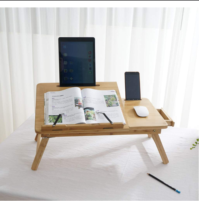 Portable Breakfast Serving Bed Tray Bamboo laptop desk with book stand phone holder