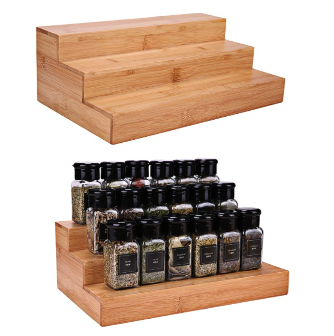 Expandable bamboo adjustable spice rack