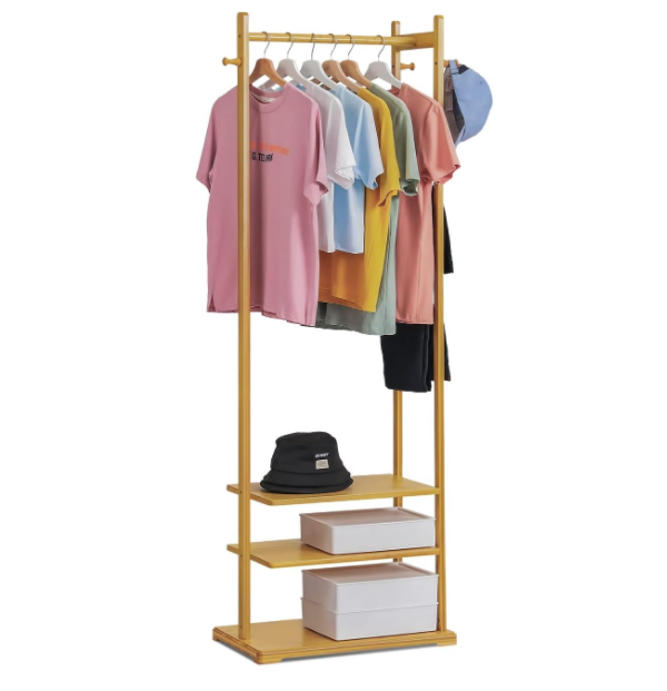 Free standing bamboo garment rack cloth rack  3 Tiers Clothes Racks Clothing Storage Shelving