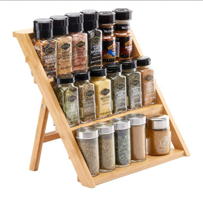 Bamboo 3 layer spice rack shelf ,wood bamboo spice rack