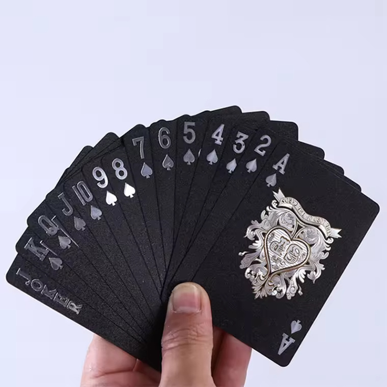 Gilded Side Playing Cards Set Custom Personalized Logo Luxury Game Black Foil 54 Poker Playing Card with Box