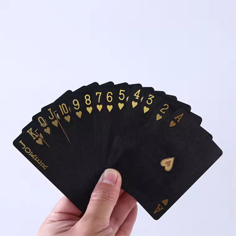 Gilded Side Playing Cards Set Custom Personalized Logo Luxury Game Black Foil 54 Poker Playing Card with Box