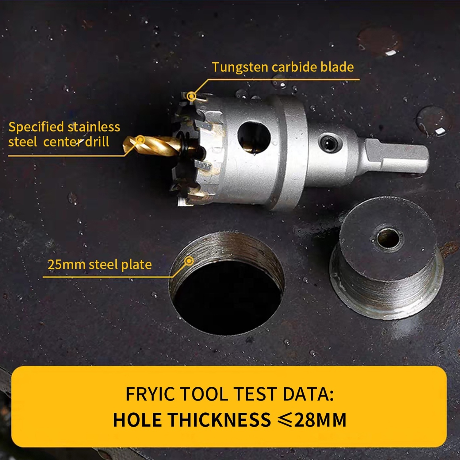 Tungsten Carbide Tipped Cutter TCT Hole Saw for 25mm thickness steel plate by Fryic diamond hole saw and hole opener