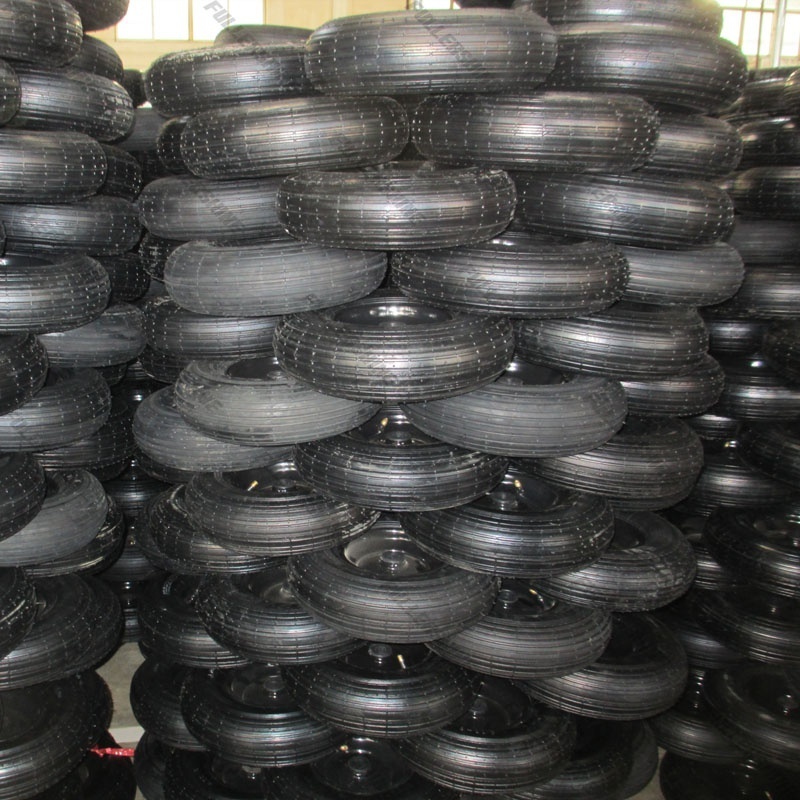 pneumatic rubber wheel 4.00-6 Rib Knobby pattern with butyl inner tube White Steel Welded Rim with grease zerk to United States