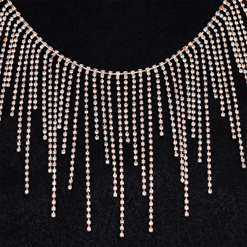 Crystal Tassel body Chain AB Rhinestone Cup Waist Chain Rhinestone fringe Trimming For Garment Accessories