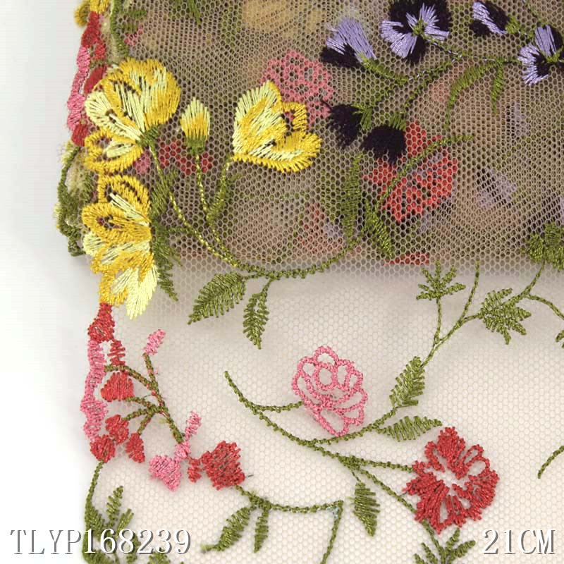 Popular 3D flower laces fabrics Colorful embroidery mesh lace trimming for women dress