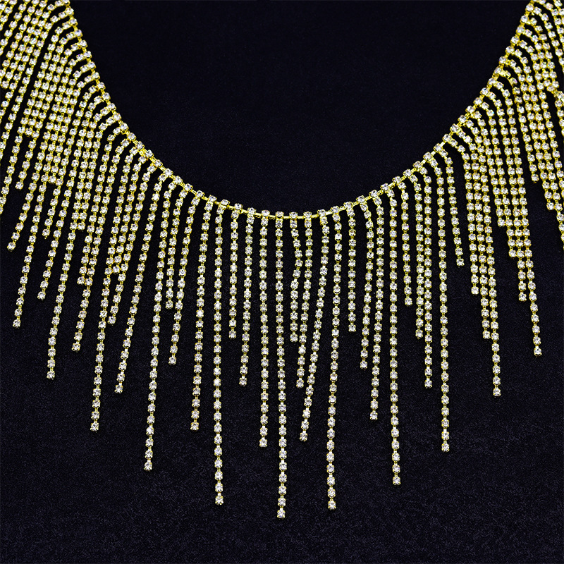 Crystal Tassel body Chain AB Rhinestone Cup Waist Chain Rhinestone fringe Trimming For Garment Accessories