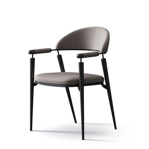 Modern  Nordic light luxury stainless steel dining chair hotel Model Room conference Leather Coffee Reception Chair