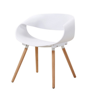 Modern dining Room Furniture Egg Roll white plastic chair with Wooden leg for Kitchen Garden Cafe