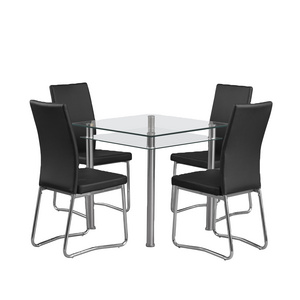 High Quality Two Level Tempered Glass with Stainless Steel Leg Dining Table Set 4 chairs For Dining Room Furniture