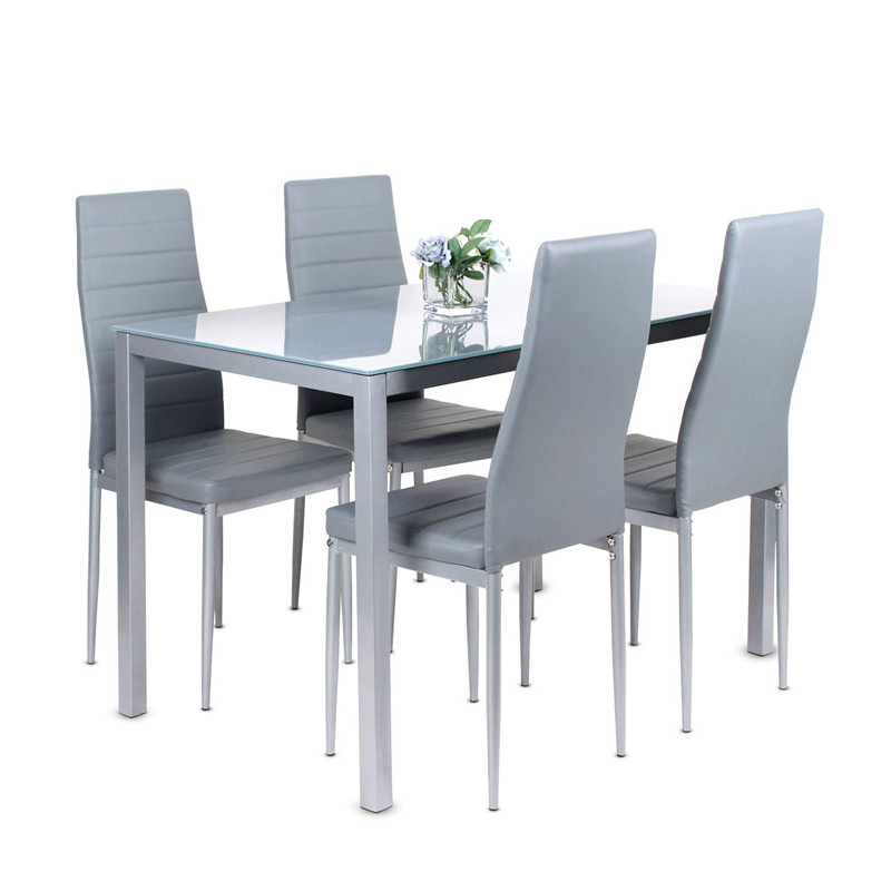 Modern Glass Top Dining Table with 4 chairs kitchen dining sets