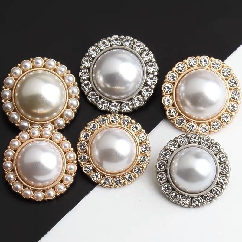 Fashion Pearl Diamond Sew Buttons Vintage Suit Coat Sweater Buttons Pearl Rhinestone Shank Buttons For Clothes