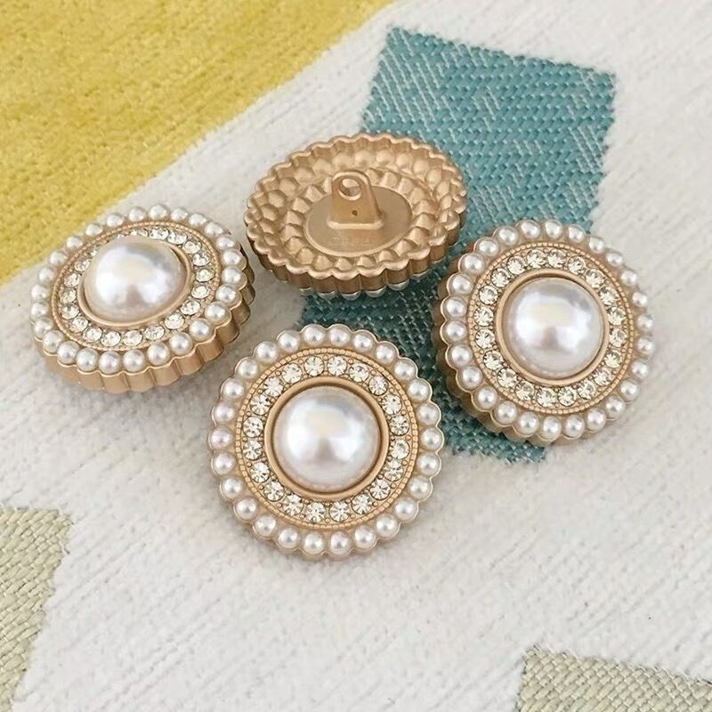 Fashion Pearl Diamond Sew Buttons Vintage Suit Coat Sweater Buttons Pearl Rhinestone Shank Buttons For Clothes