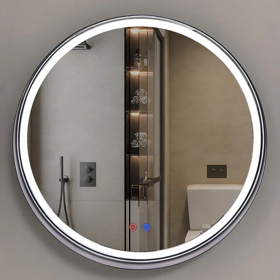 Custom Wholesale Round Frame Make Up Hd Led Smart Wall Hanging Metal Bathroom Makeup Deforgging Mirror Espejo Spiegel