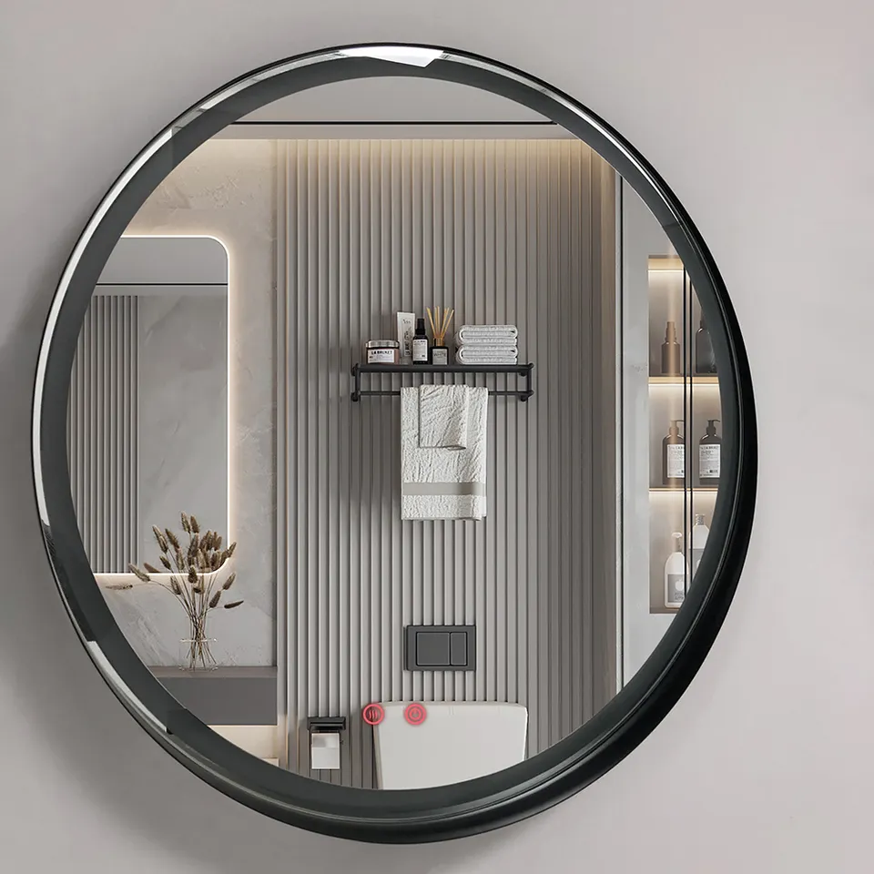 Custom Wholesale Round Frame Make Up Hd Led Smart Wall Hanging Metal Bathroom Makeup Deforgging Mirror Espejo Spiegel