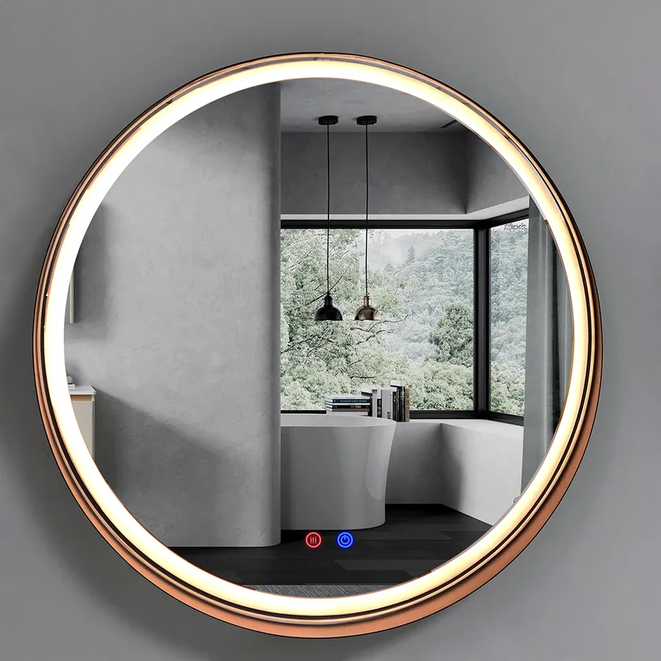 Custom Wholesale Round Frame Make Up Hd Led Smart Wall Hanging Metal Bathroom Makeup Deforgging Mirror Espejo Spiegel