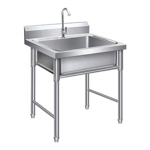 Commercial stainless steel sink with stand kitchen sink wash basin single trough double trough three trough canteen disinfection