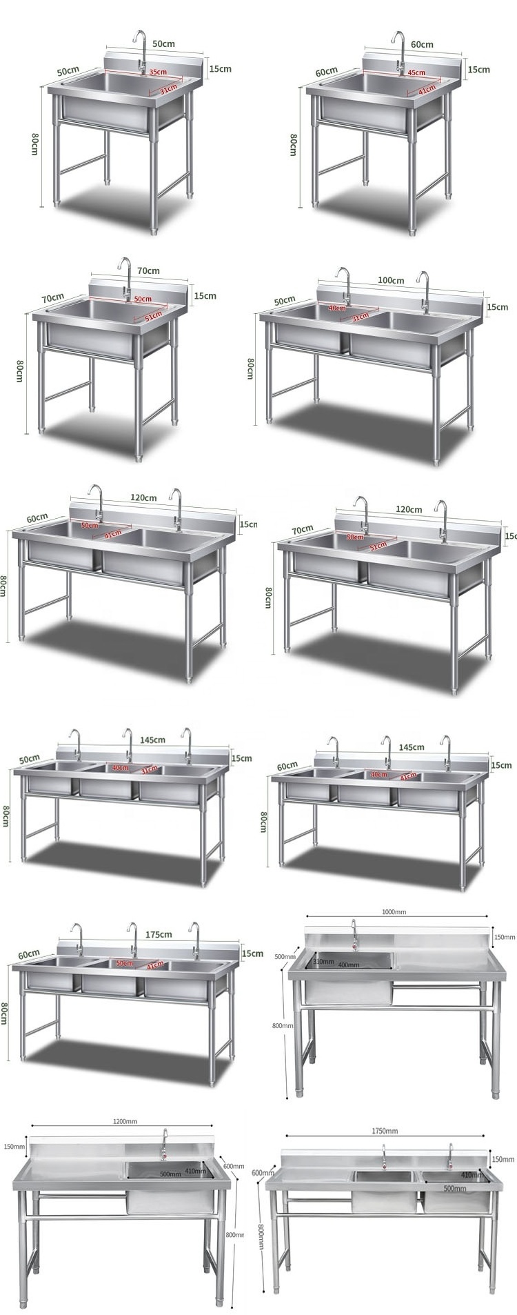 Commercial stainless steel sink with stand kitchen sink wash basin single trough double trough three trough canteen disinfection