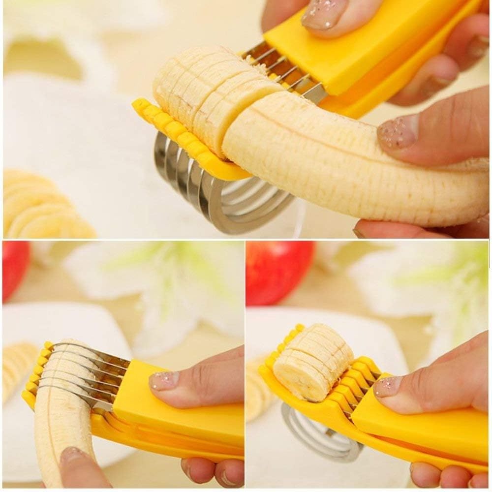 Banana Slicer and Vegetable Salad Peeler Cutter Kitchen Tools Metal Color Box Stainless Steel Fruit & Vegetable Tools Yellow 200