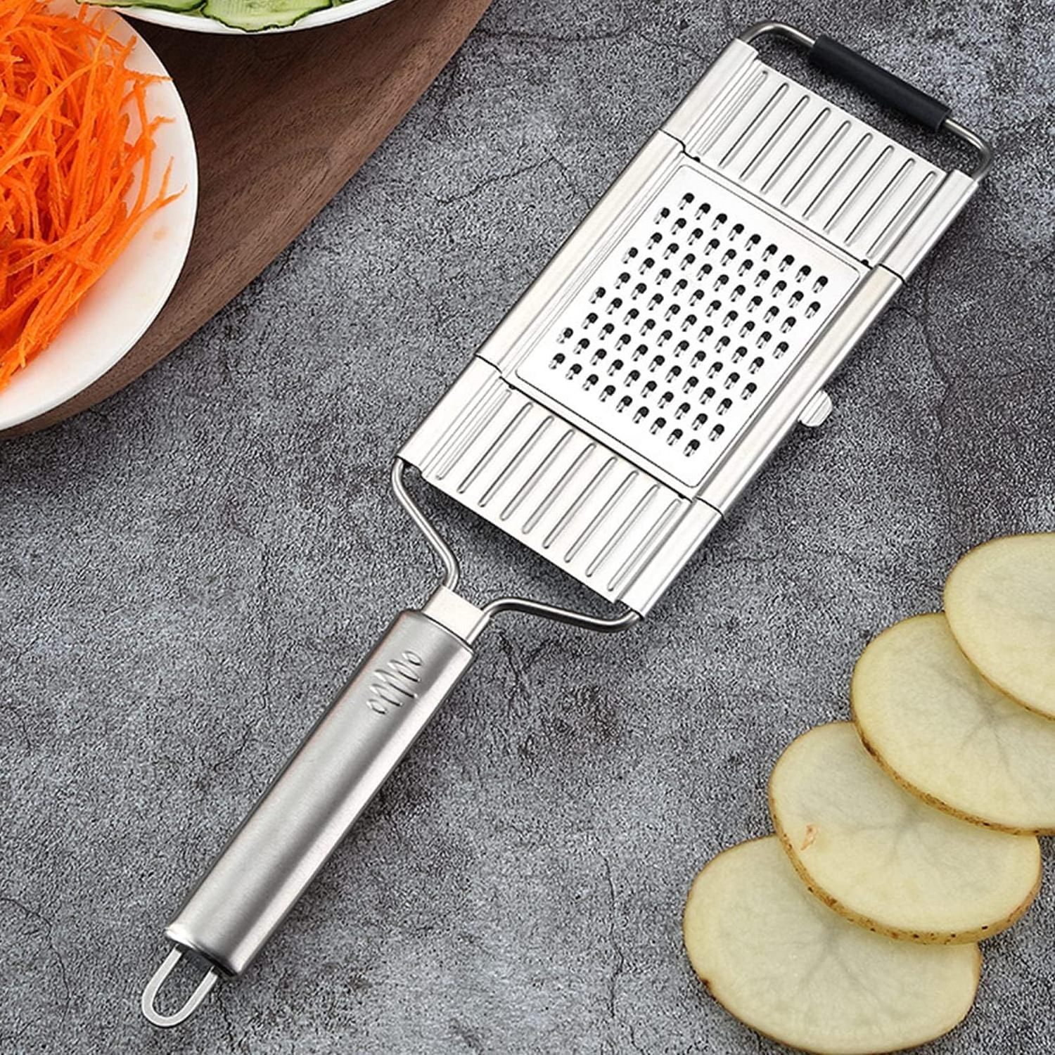 4-in-1 Stainless Steel Handheld Mandoline Food Slicer Adjustable Vegetable Cabbage Cutter 4 Interchangeable Blades Fruit Veggies