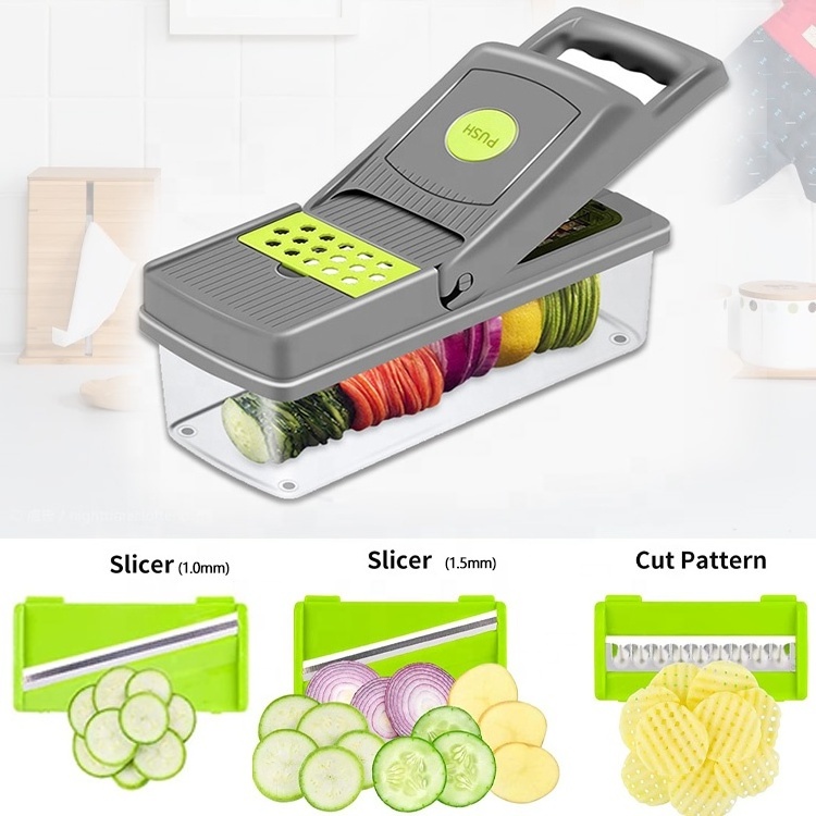 Gloway Promotional Onion Mincer Food Chopper 8 Blade Spiralizer Vegetable Slicer 12 In 1 Manual Vegetable Chopper W/ Container