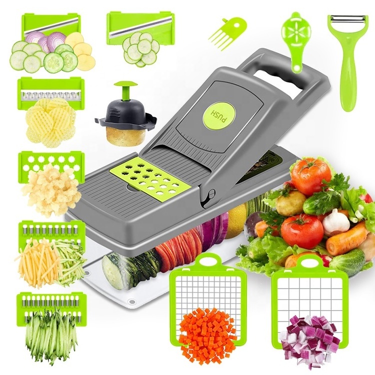 Gloway Promotional Onion Mincer Food Chopper 8 Blade Spiralizer Vegetable Slicer 12 In 1 Manual Vegetable Chopper W/ Container