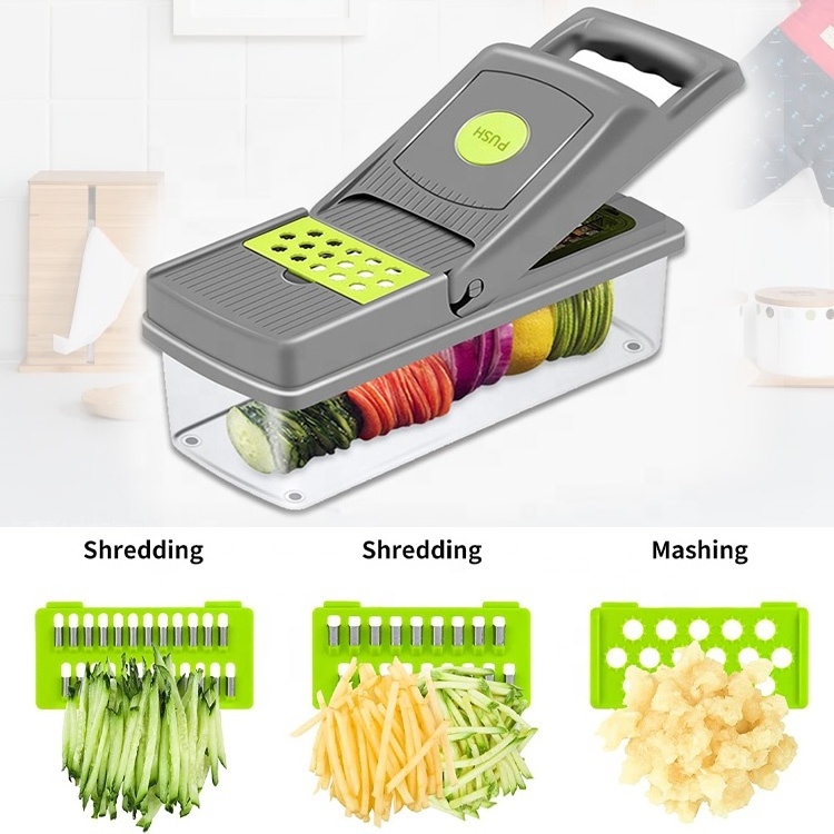 Gloway Promotional Onion Mincer Food Chopper 8 Blade Spiralizer Vegetable Slicer 12 In 1 Manual Vegetable Chopper W/ Container