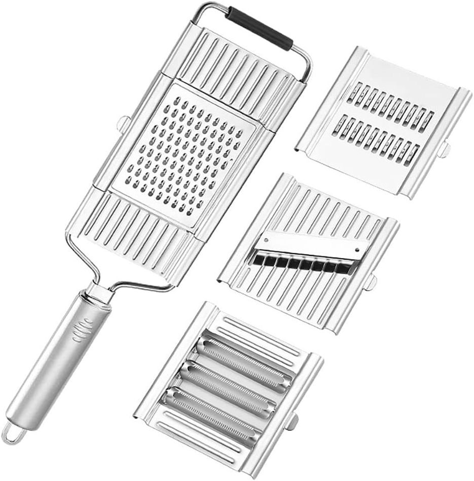 4-in-1 Stainless Steel Handheld Mandoline Food Slicer Adjustable Vegetable Cabbage Cutter 4 Interchangeable Blades Fruit Veggies