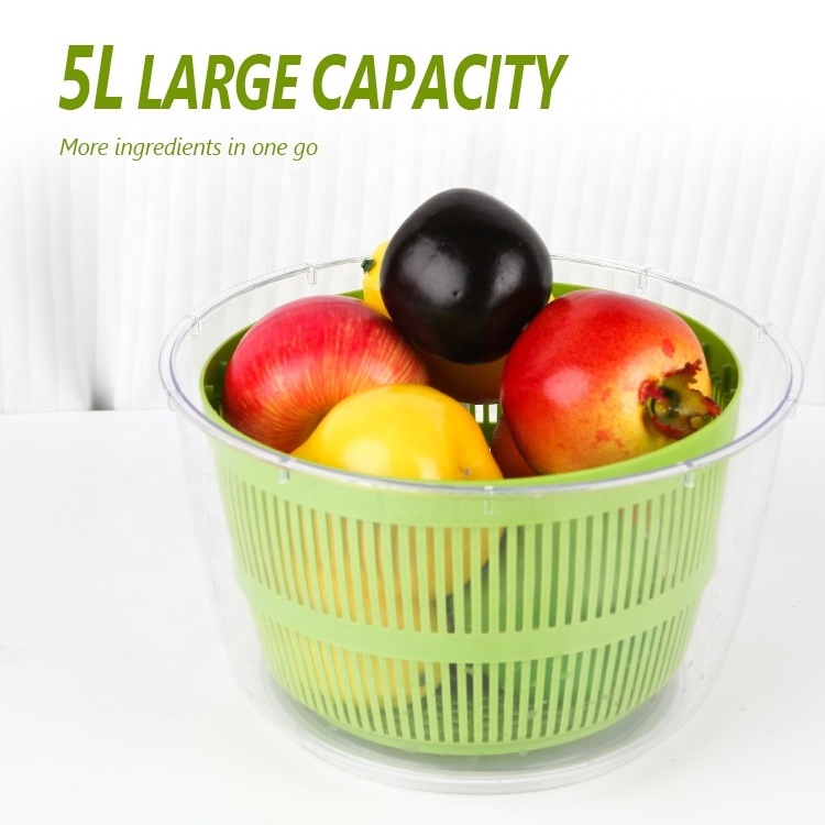 Gloway New Arrival Popular 5L Manual Fruit Drain Water Vegetable Dryer Green Plastic Large Salad Spinner For Wash Spin And Dry