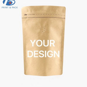 recycled customized nut snack stand up pouches dry food packaging brown kraft paper coffee bags with valve