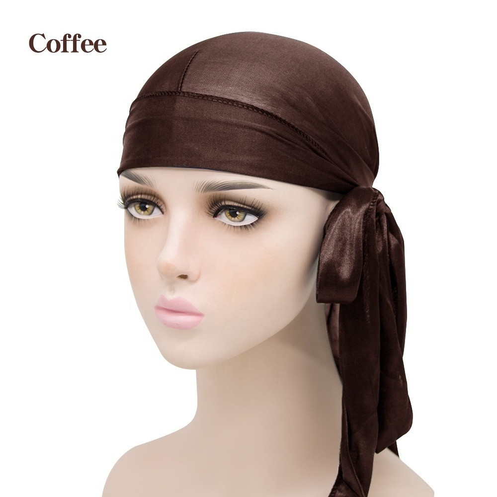 Ziming Men's Durag Silky Breathable Hip Pop DU doo Rag Wings Satin Biker Head Wrap Pirate Hat Satin  Long Tail Hair Accessories