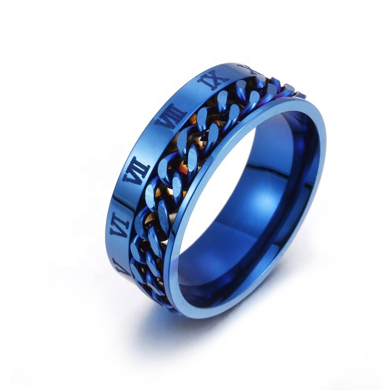 Ziming Roman Numbers Knurling And Rotatable Chains Men's Stainless Steel Ring Factory Wholesale