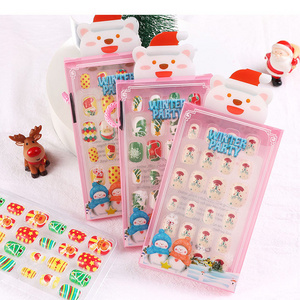 Christmas Press on Nails for Kids Popular Designs Back Glue Convenient Kawaii Press on Nails 24pcs/set