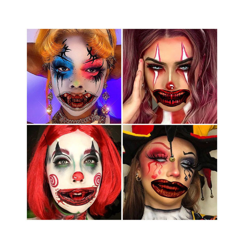 2024 Halloween Creative Horror Big Mouth Face Sticker Tattoo Waterproof Temporary Makeup Party Supply Fun Holiday Decorations