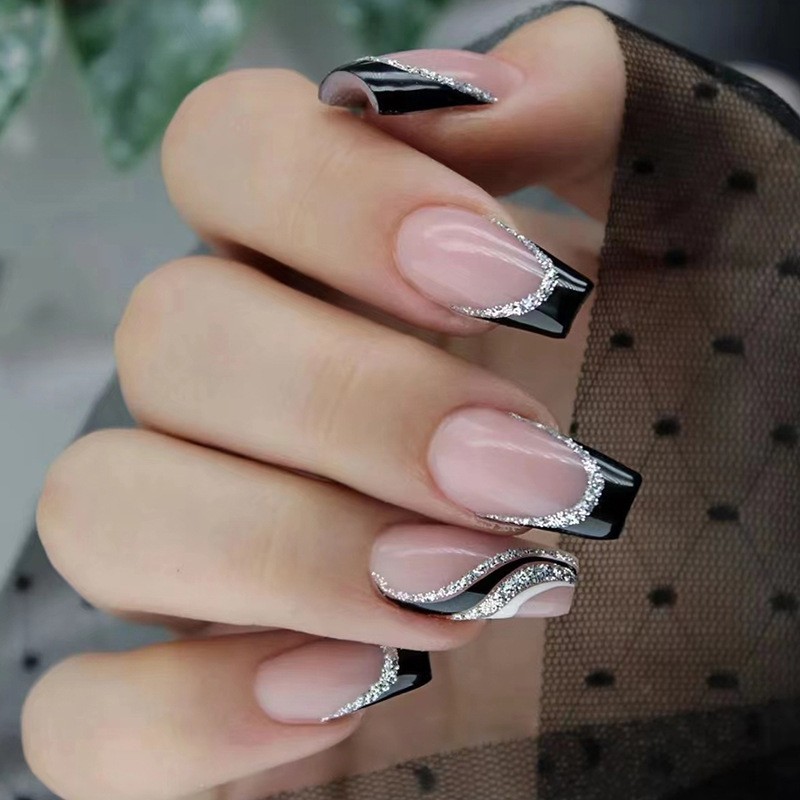 24pcs Full Coverage French Style False Nails  Pre-Glued Tip  Durable PVC ABS Artificial Finger Design