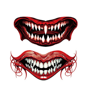 2024 Halloween Creative Horror Big Mouth Face Sticker Tattoo Waterproof Temporary Makeup Party Supply Fun Holiday Decorations