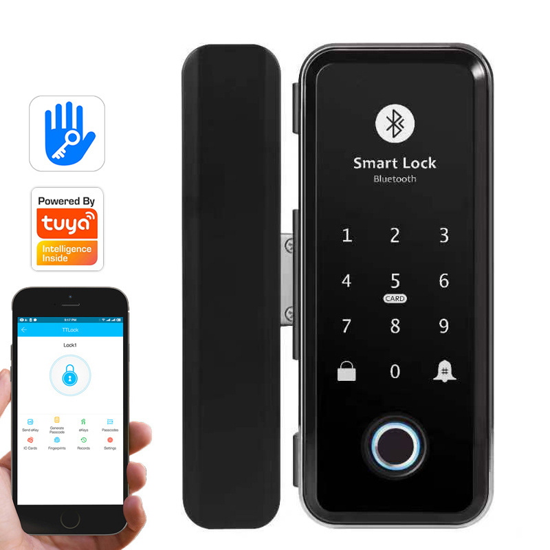 Smart Glass Lock Remote Control TT App Biometric Fingerprint Digital Smart Lock for Glass Doors