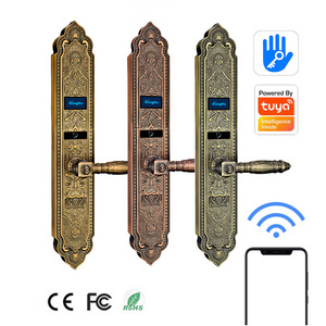 European style fingerprint electronic digital tuya remote august mortise handle sliding smart door locks with key for door