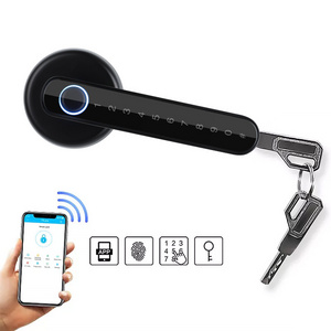 Biometric fingerprint Password Electric Handle Door Lock Bedroom Home Wood Tuya Smart Door Lock  smart lock for glass door