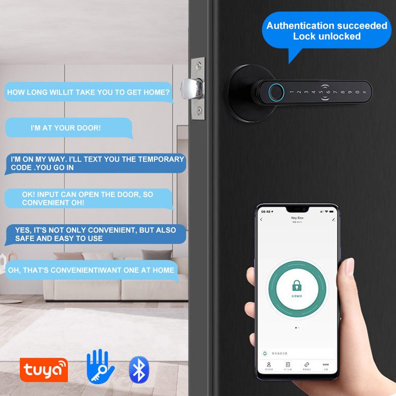 Tuya ttlock remote control fingerprint password inside smart door lock gold